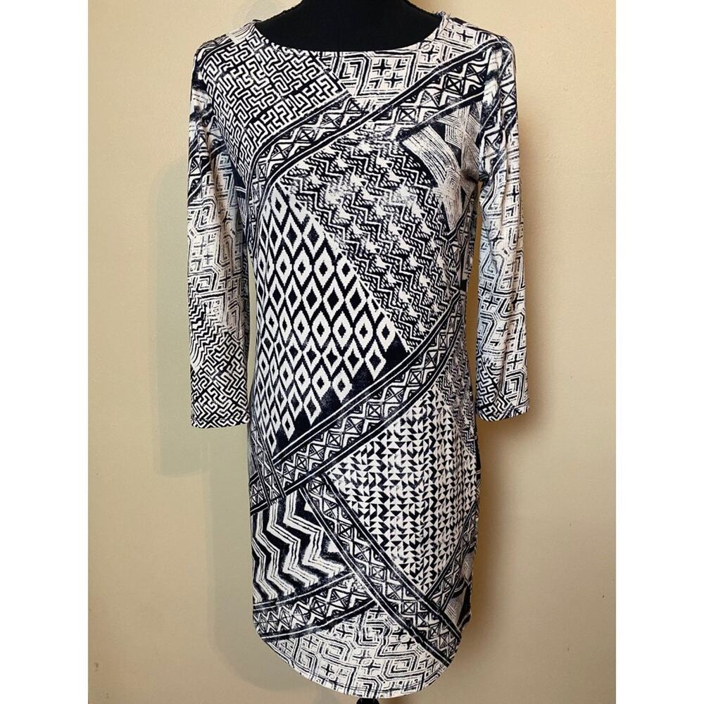 BCBG MaxAzria Lightweight Black & White Geometric Print Dress Size XS